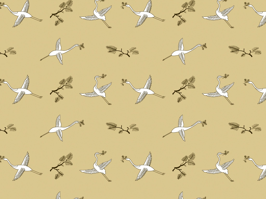 Set of 6 Crane Pattern Background Illustrations and Vectors | White and Beige