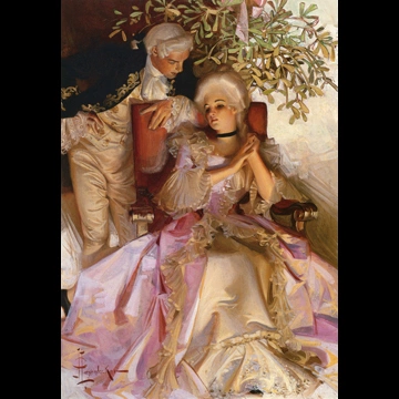 Colonial Couple under the Mistletoe by J. C. Leyendecker (1905)