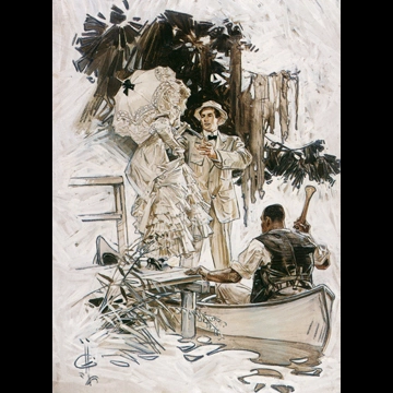 Man and Woman in Canoe (from The Voice in the Rice) by J. C. Leyendecker (1909)