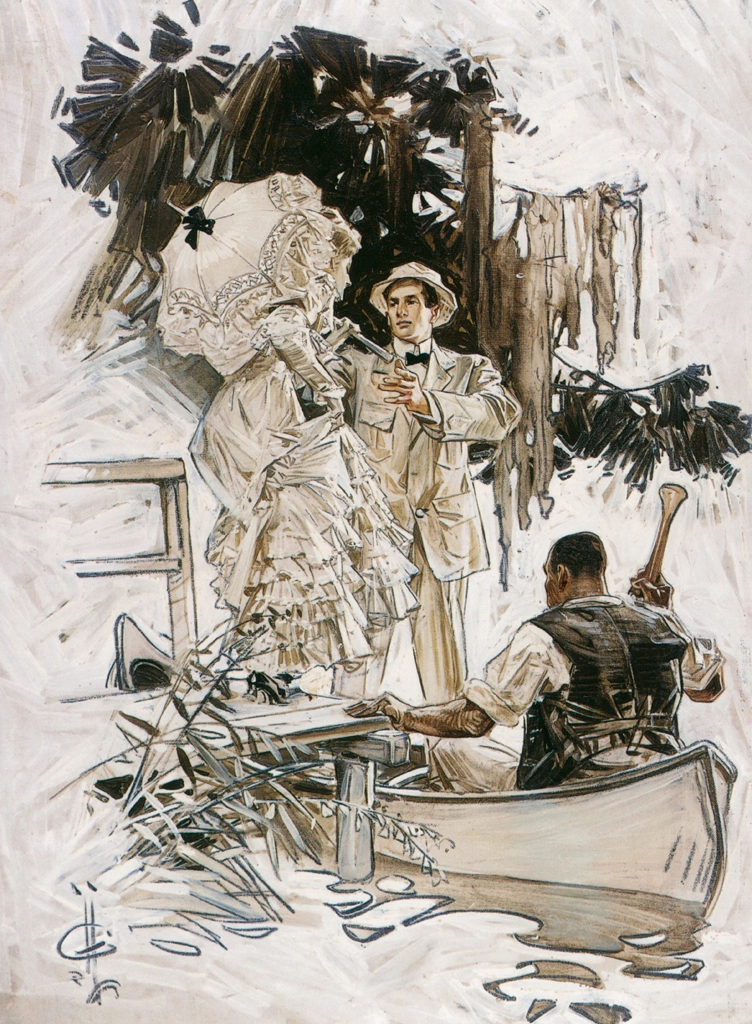 Man and Woman in Canoe (from The Voice in the Rice) by J. C. Leyendecker (1909) | from J.C. Leyendecker: American Imagist