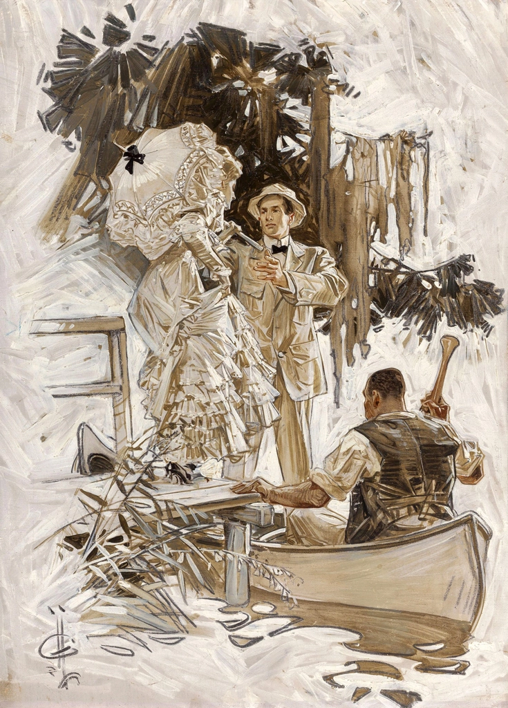 Man and Woman in Canoe (from The Voice in the Rice) by J. C. Leyendecker (1909) | 2