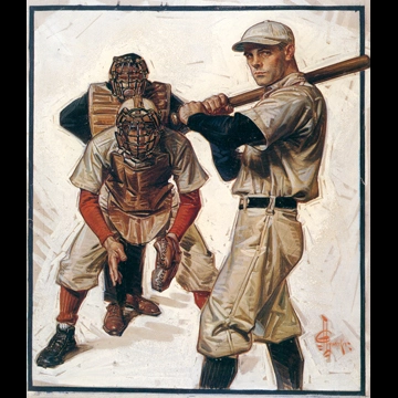 Baseball Scene of Batter, Catcher and Umpire by J. C. Leyendecker (1915)