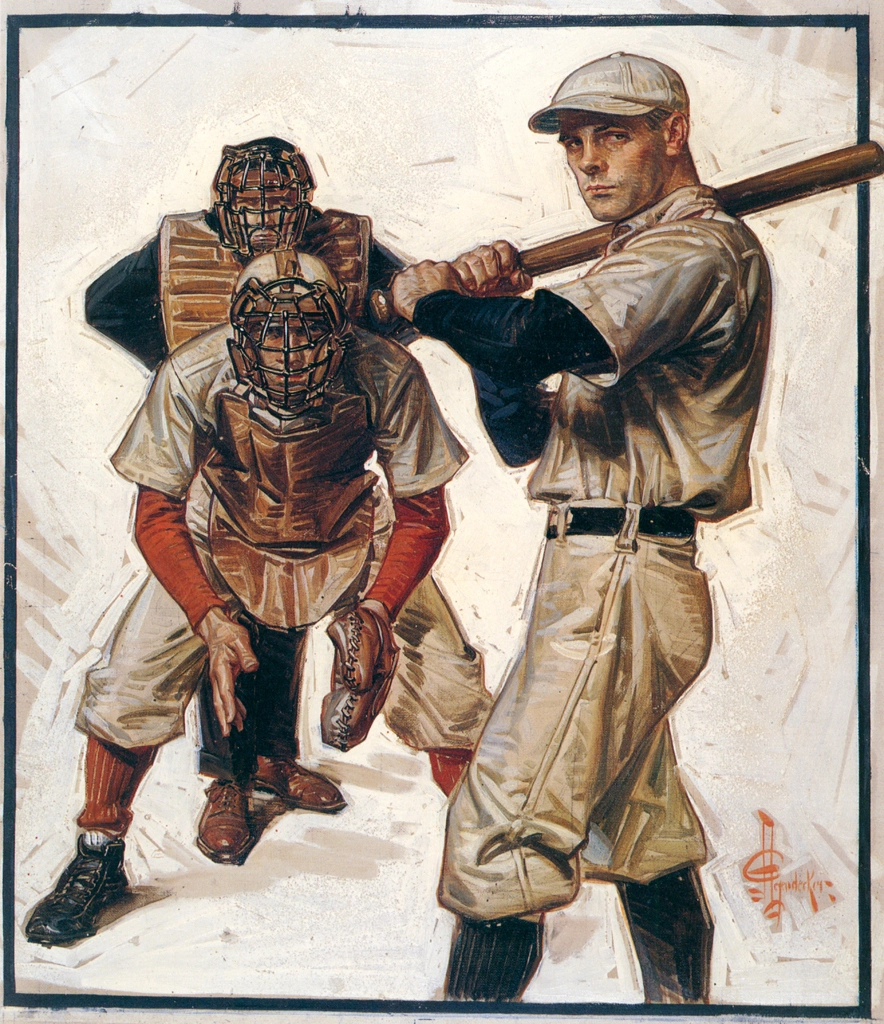 Baseball Scene of Batter, Catcher and Umpire by J. C. Leyendecker (1915) | from The Great American Illustrators