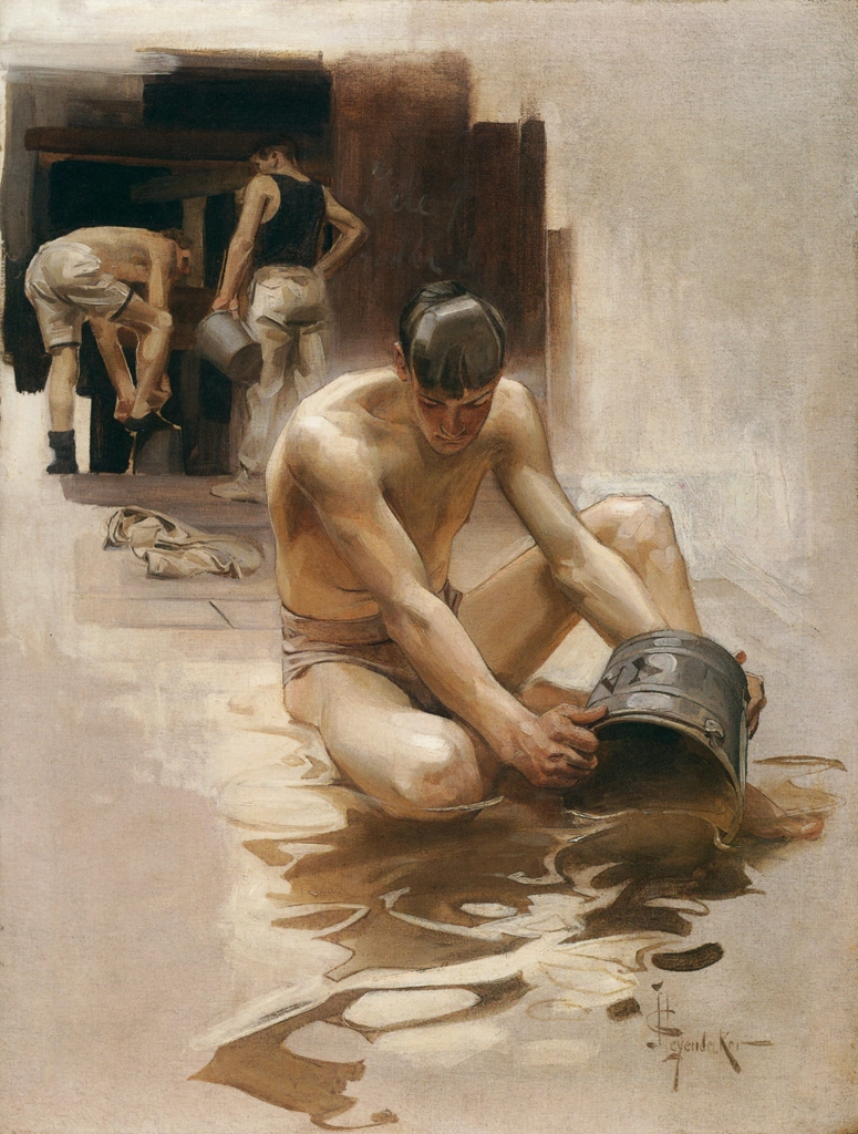 Squatted on the Boathouse Floor (from A Victory Unforeseen) by J. C. Leyendecker (1905) | from J.C. Leyendecker: American Imagist