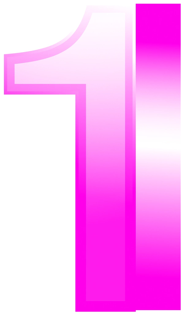 6種類の数字の1のイラストとベクター | ピンク色