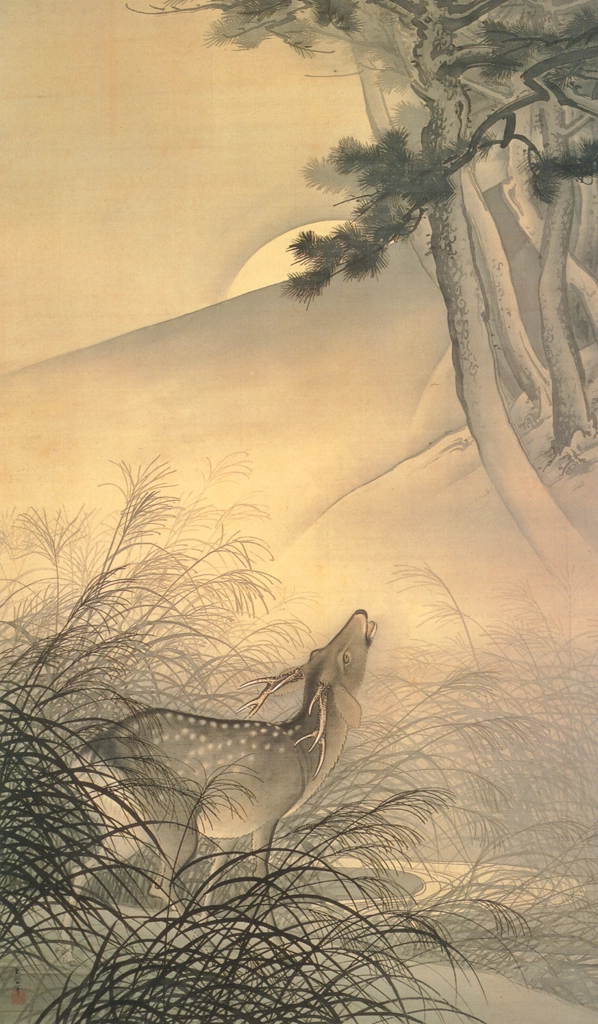 「月下鳴鹿」 川合玉堂 （1901年） | 没後50年 川合玉堂展 時を超え よみがえる日本自然より