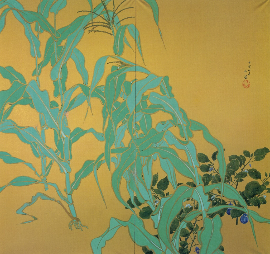 「背戸の畑」 川合玉堂 （1914年） | 右隻 没後50年 川合玉堂展 時を超え よみがえる日本自然より