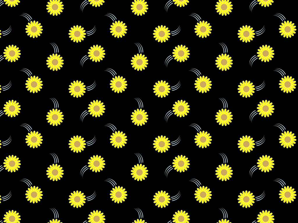 6種類のキク科の花柄模様の背景イラストとベクター | 黄色と黒色