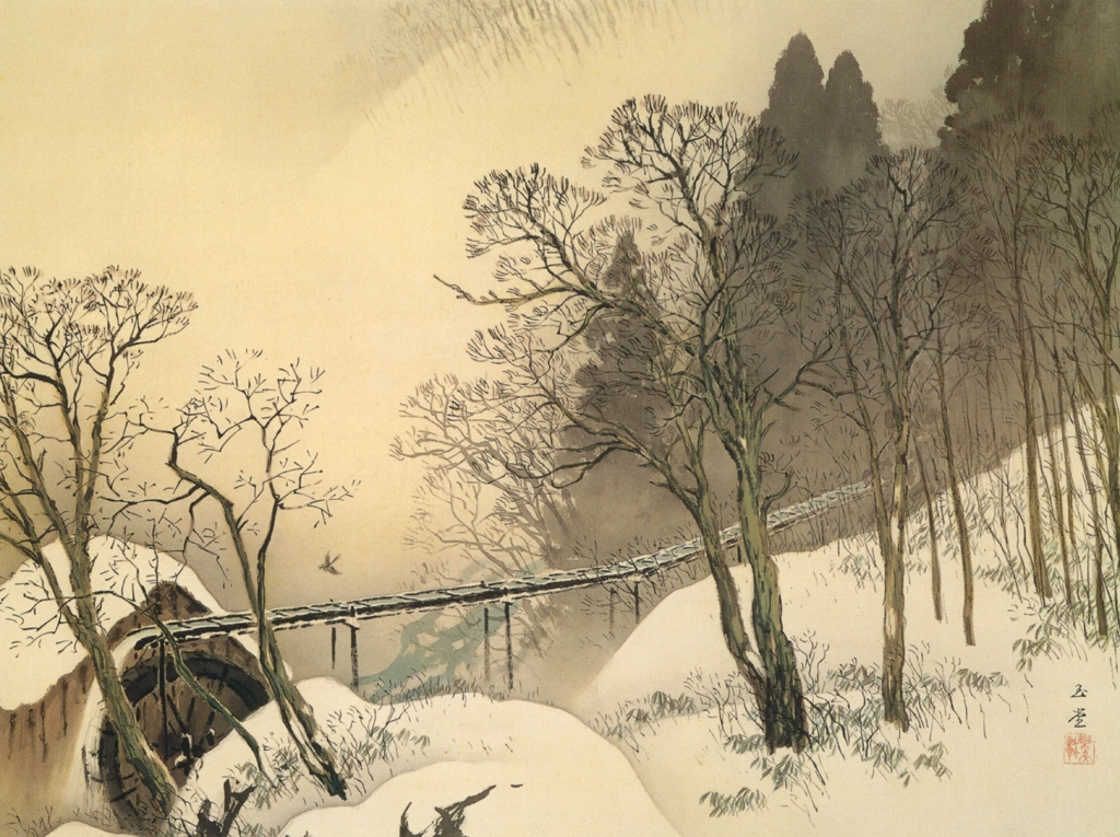 「雪中水車」 川合玉堂 （1942年） | 没後50年 川合玉堂展 時を超え よみがえる日本自然より