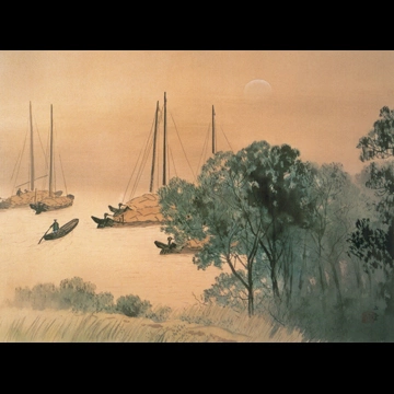 「江畔夏夕」 川合玉堂 （1950年頃）