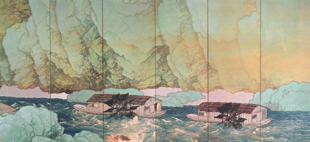 「行く春」 川合玉堂 （1916年） | 右隻 没後50年 川合玉堂展 時を超え よみがえる日本自然より