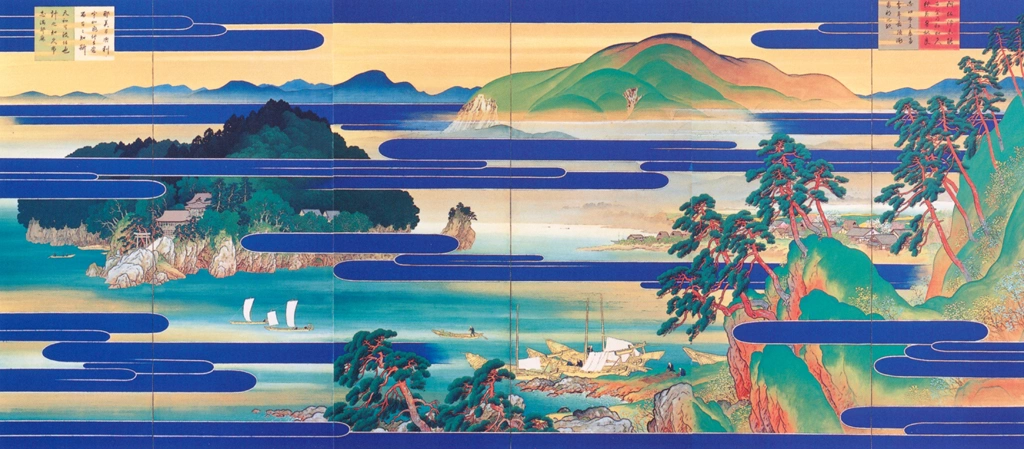 「悠紀地方風俗歌屏風」 川合玉堂 （1928年） | 左隻 没後50年 川合玉堂展 時を超え よみがえる日本自然より