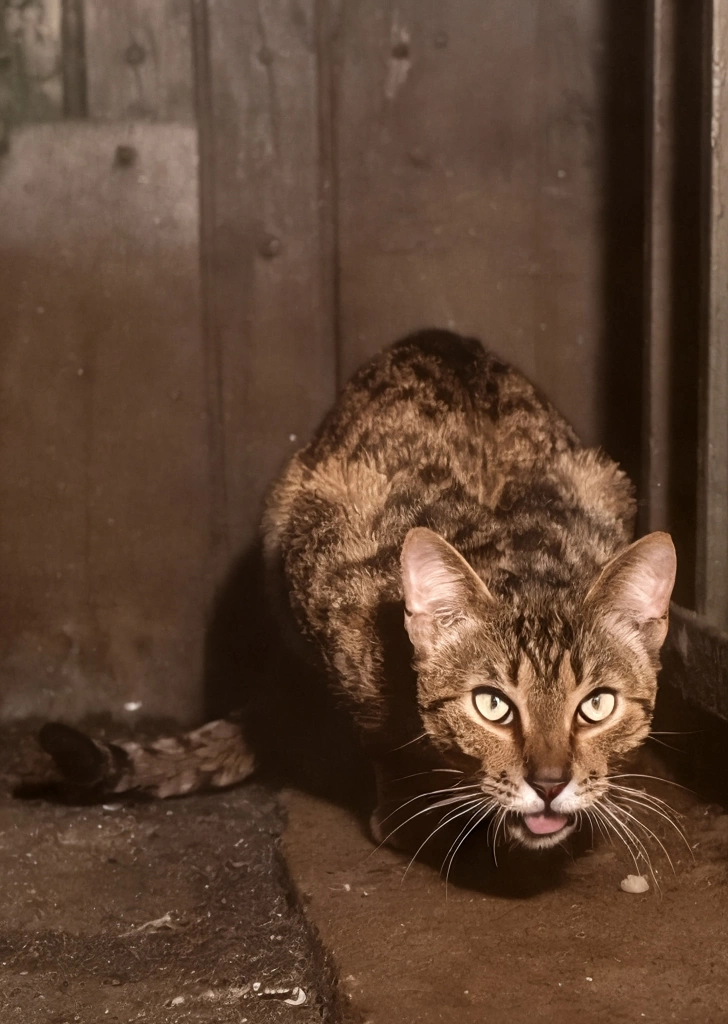 「無題 （何かを食べているキジトラ猫）」 イーラ | AIカラー化