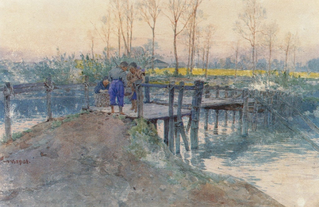 Bridge in the Village by Yoshida Hiroshi (circa 1902) | from Hiroshi Yoshida Exhibition - Refreshingly Original and Lyrical