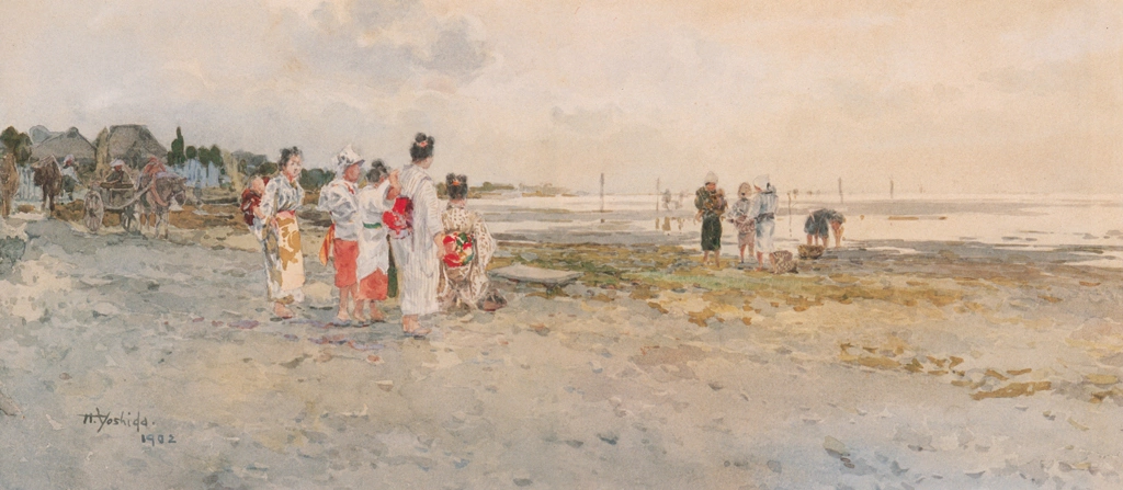 Shell Gathering at Low Tide by Yoshida Hiroshi (1902) | from Hiroshi Yoshida Art Works
