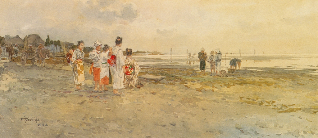 Shell Gathering at Low Tide by Yoshida Hiroshi (1902) | from Hiroshi Yoshida Exhibition - Refreshingly Original and Lyrical