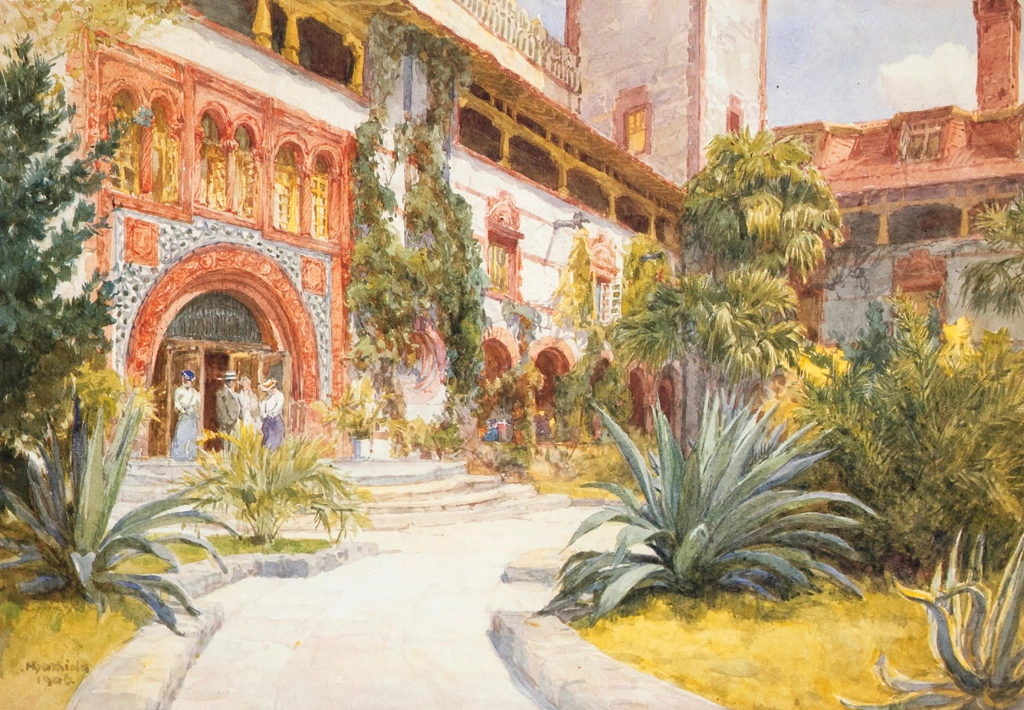 Courtyard of Ponce de Leon Hotel by Yoshida Hiroshi (1906) | from Japanese Watercolor 15