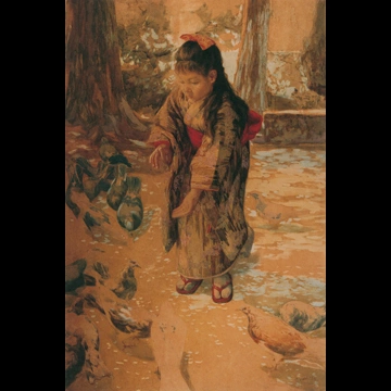 Pigeons and a Girl by Yoshida Hiroshi (circa 1910)