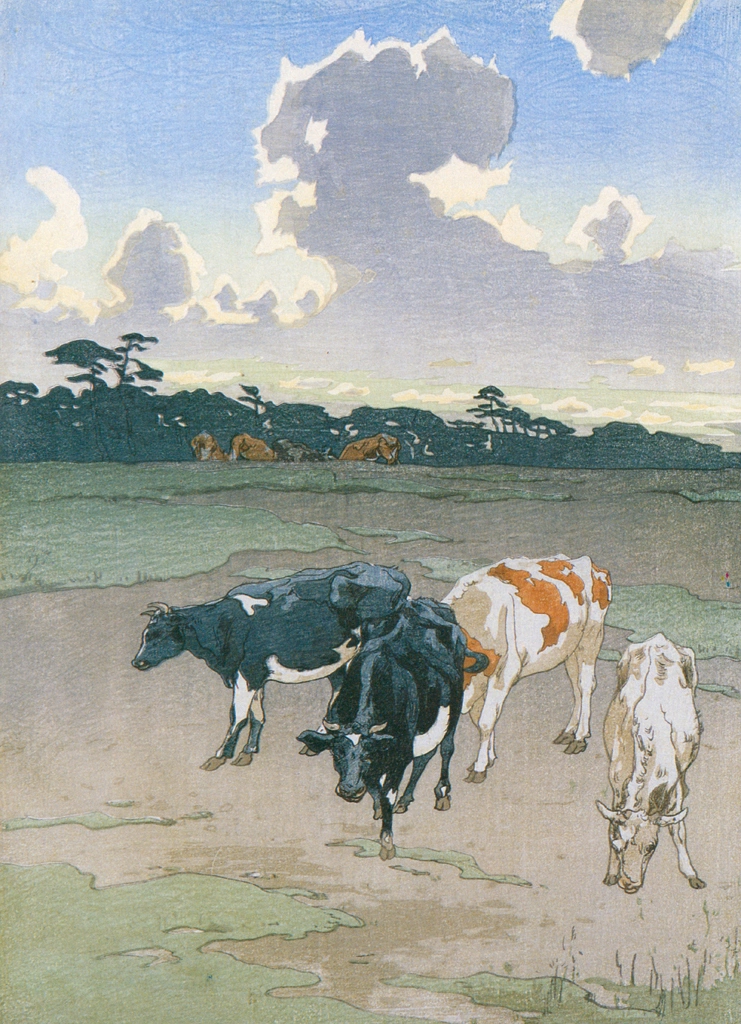 「牧場の午後（渡辺版）」 吉田博 （1921年） | 近代風景画の巨匠 吉田博展 清新と抒情より