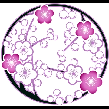 Set of 6 Circular Plum Blossom Ornament Illustrations and Vectors