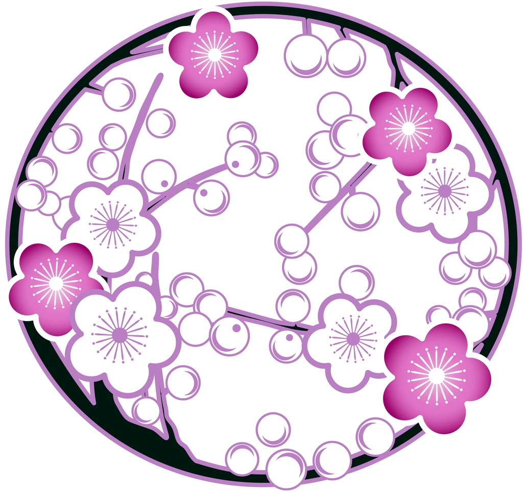 Set of 6 Circular Plum Blossom Ornament Illustrations and Vectors | Pink