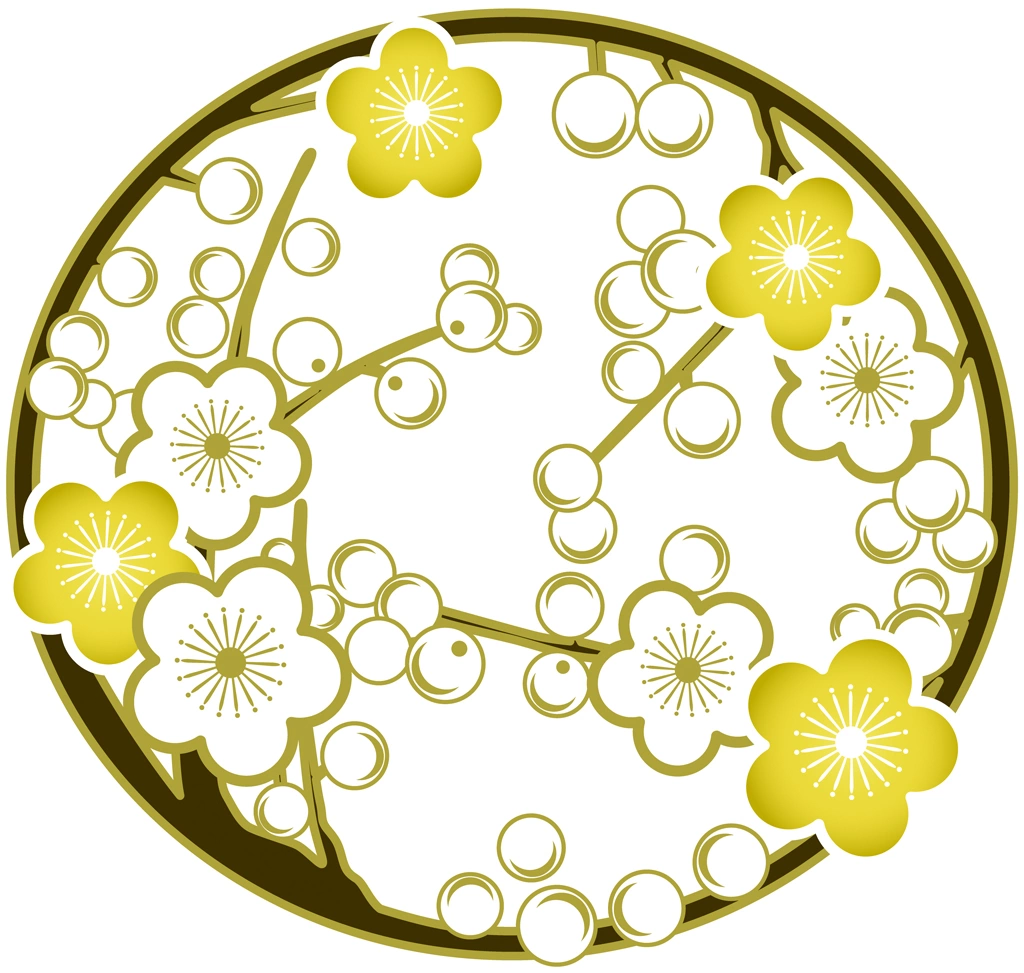 Set of 6 Circular Plum Blossom Ornament Illustrations and Vectors | Yellow
