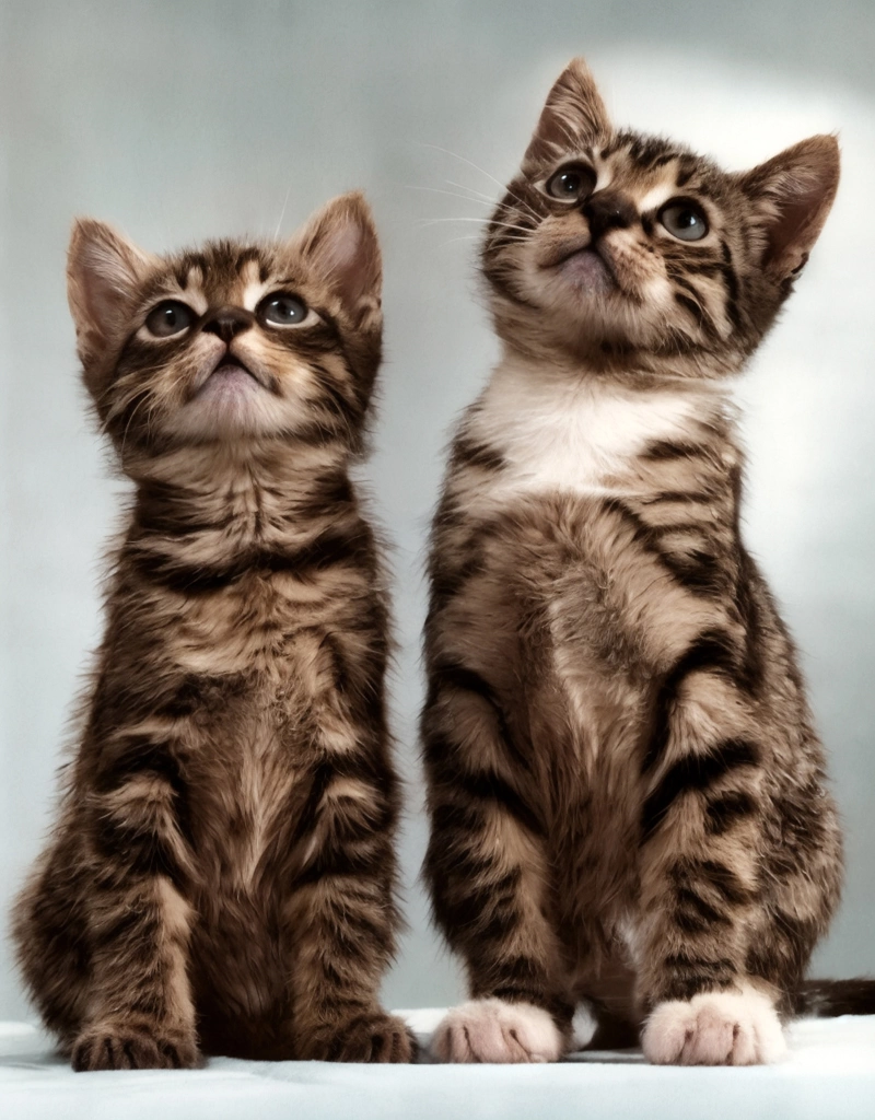「無題 （上の方を見ている2匹の子猫）」 イーラ | AIカラー化