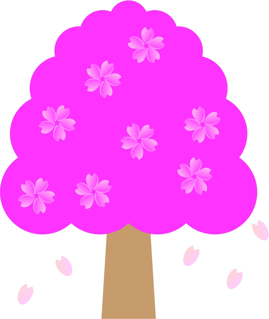 6種類の桜の木々のイラストとベクター | 濃いピンクの桜の木