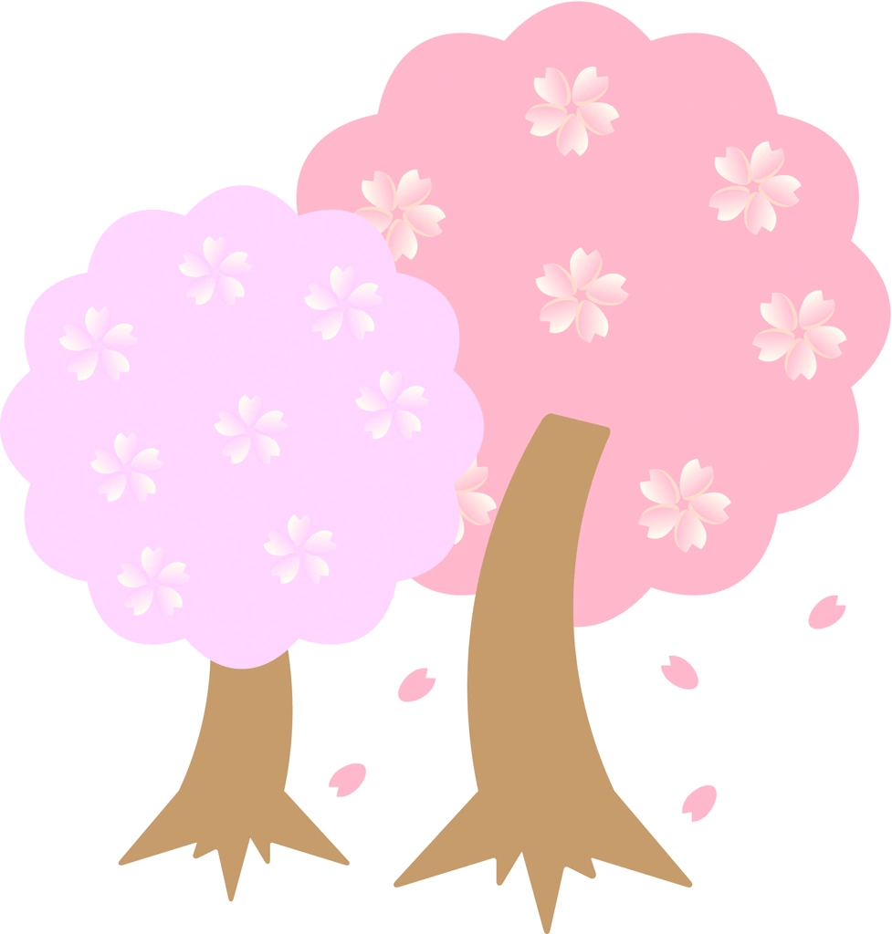 6種類の桜の木々のイラストとベクター | 2本の桜の木々