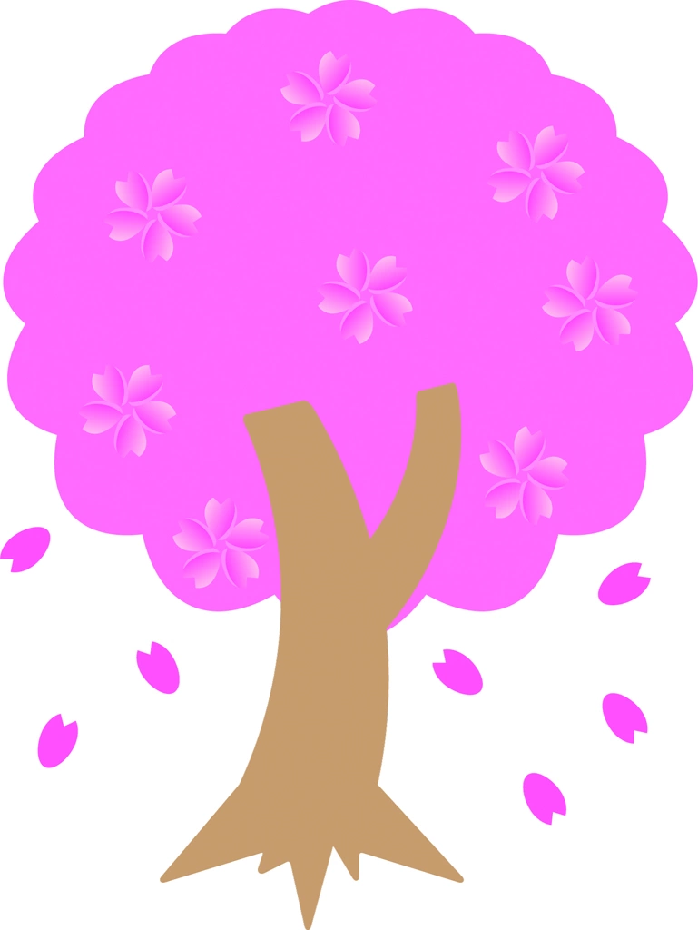 6種類の桜の木々のイラストとベクター | 丸い形の濃いピンクの桜の木
