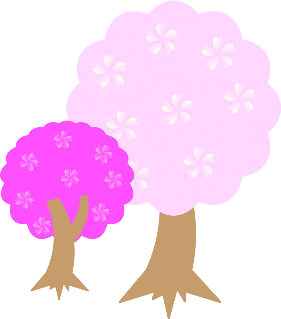 6種類の桜の木々のイラストとベクター | 大小の2本の桜の木々