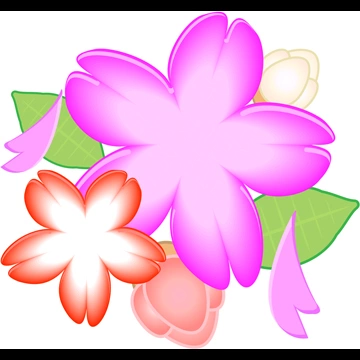 6種類のさくらの花と蕾と葉のイラストとベクター
