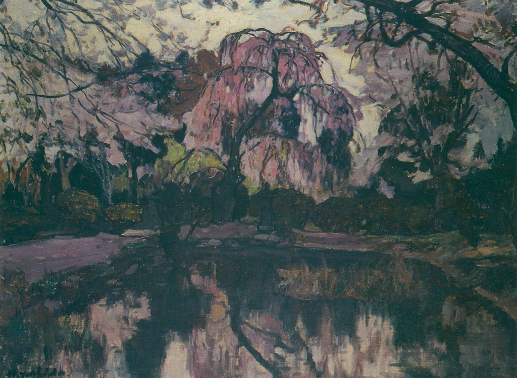 「池畔の桜」 吉田博 （1927年） | 近代風景画の巨匠 吉田博展 清新と抒情より