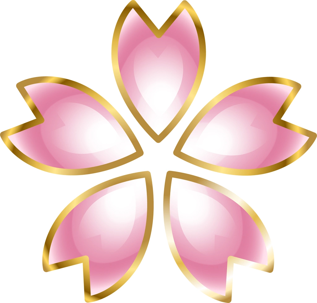 6種類の金色の淵がある桜の花のイラストとベクター | 薄ピンク色