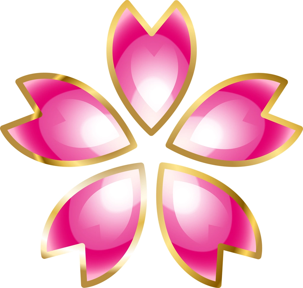 6種類の金色の淵がある桜の花のイラストとベクター | ピンク色