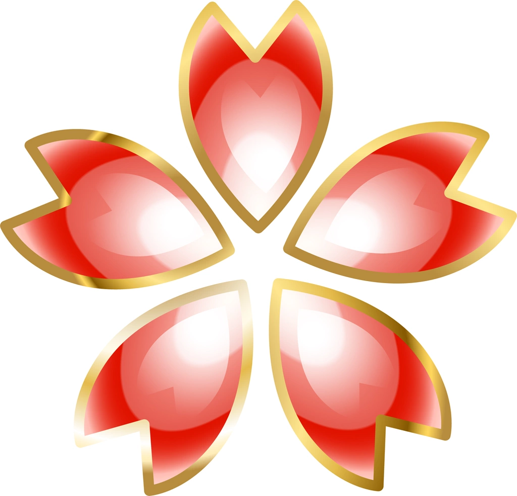 6種類の金色の淵がある桜の花のイラストとベクター | 赤色