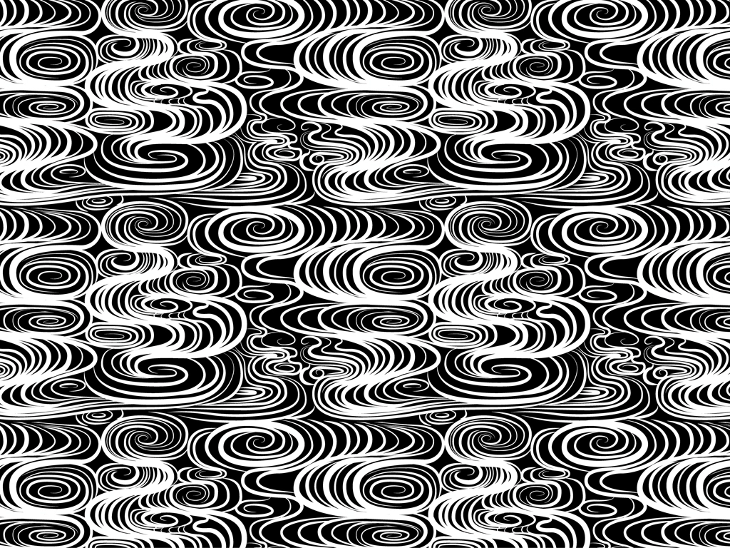 6種類の波紋柄模様の背景イラストとベクター | 白色と黒色