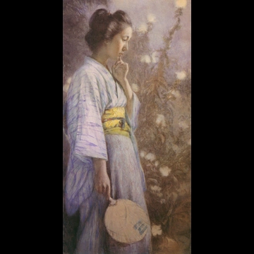 「月見草と浴衣の女」 吉田博 （1907年頃）