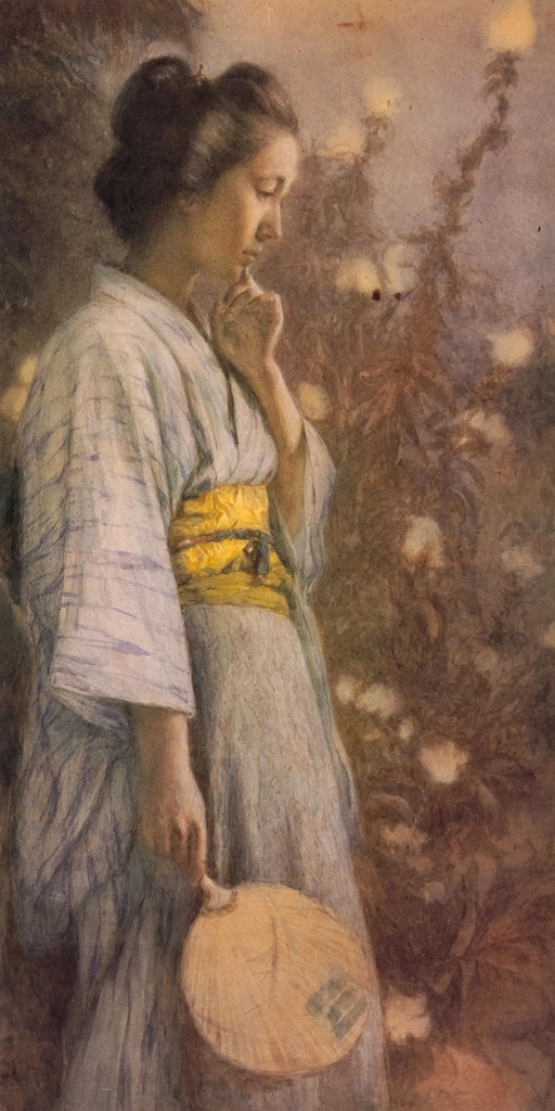 「月見草と浴衣の女」 吉田博 （1907年頃） | 日本の水彩画15より