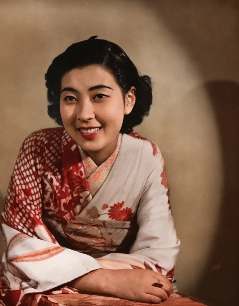 「無題（着物を着た若い日本人女性）」 尾崎三吉 （1938年以前） | AIカラー化