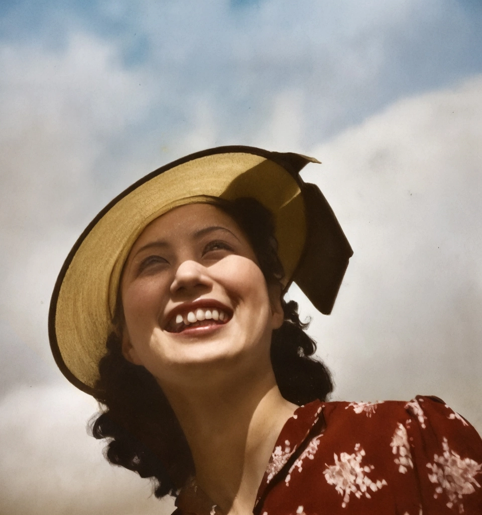 「無題（帽子を被った日本人女性）」 尾崎三吉 （1938年以前） | AIカラー化