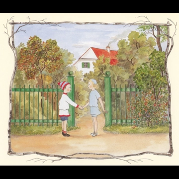 「かぜさん 挿絵 #8 （家の前でお別れする男の子とかぜさん）」 ジビュレ・フォン オルファース