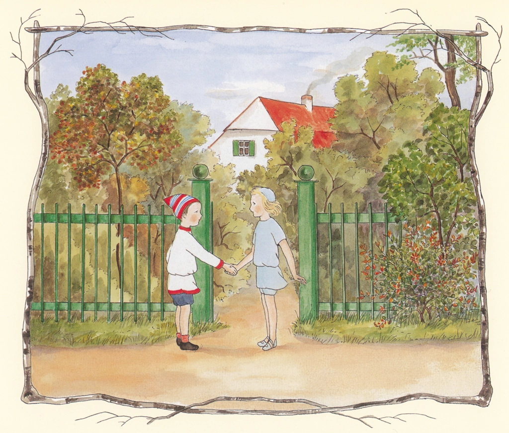 「かぜさん 挿絵 #8 （家の前でお別れする男の子とかぜさん）」 ジビュレ・フォン オルファース | 1