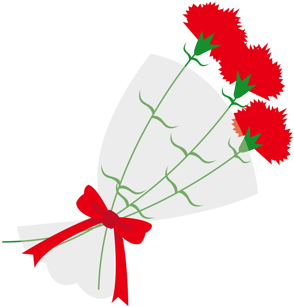 6種類のカーネーションの花束のイラストとベクター | 赤色