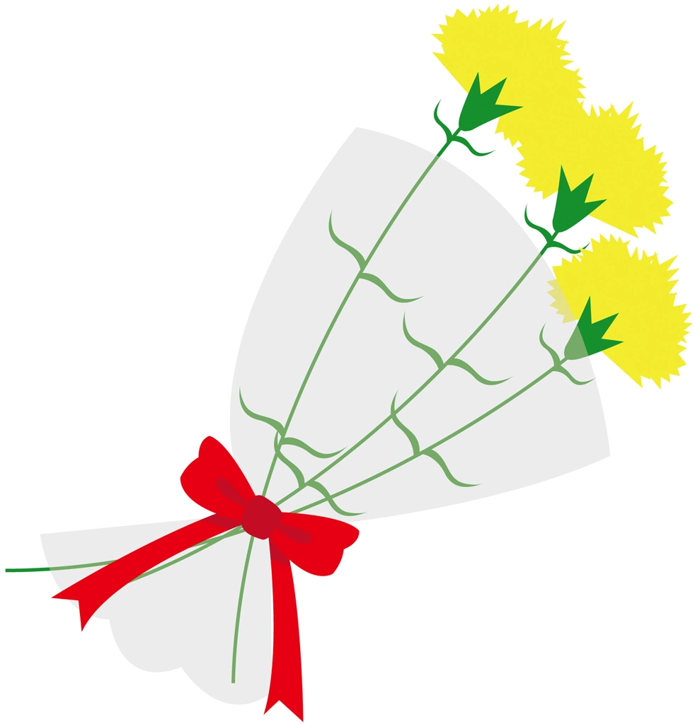 6種類のカーネーションの花束のイラストとベクター | 黄色