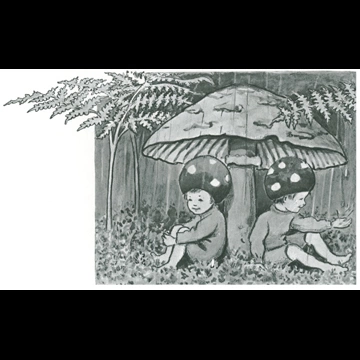 「もりのこびとたち 挿絵 #1 （雨宿りするもりの小人の子供たち）」 エルサ・ベスコフ