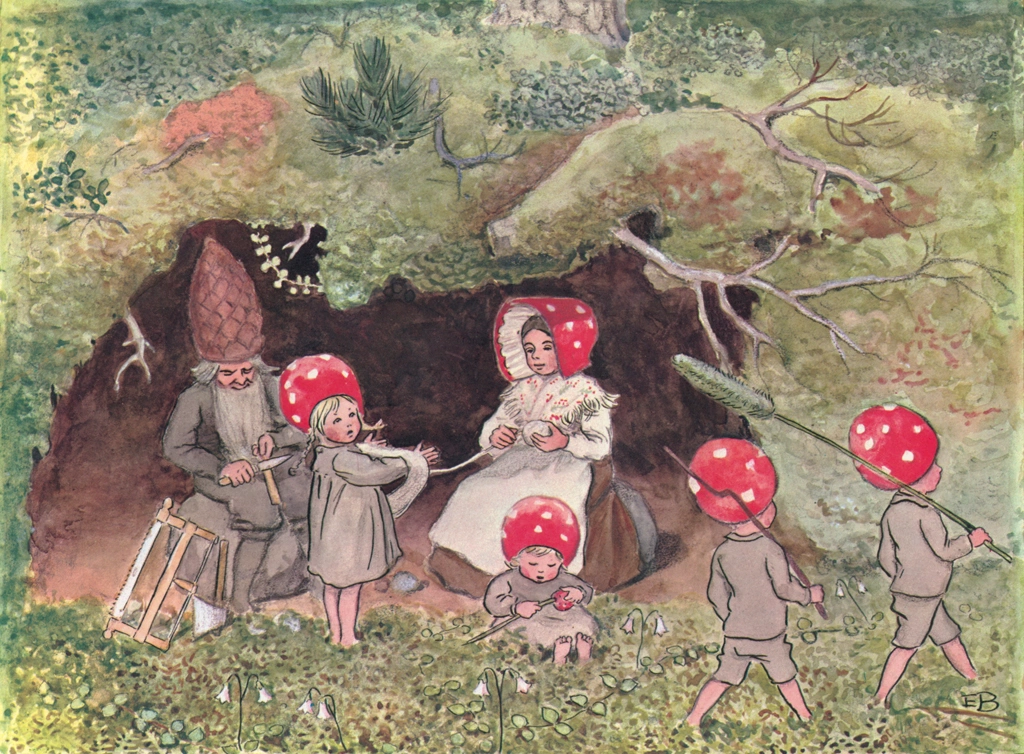 「もりのこびとたち 挿絵 #2 （松の木の根本に住む森の小人たち）」 エルサ・ベスコフ | 福音館書店
