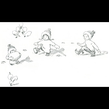「もりのこびとたち 挿絵 #25 （雪で遊ぶ小人の子供たち）」 エルサ・ベスコフ