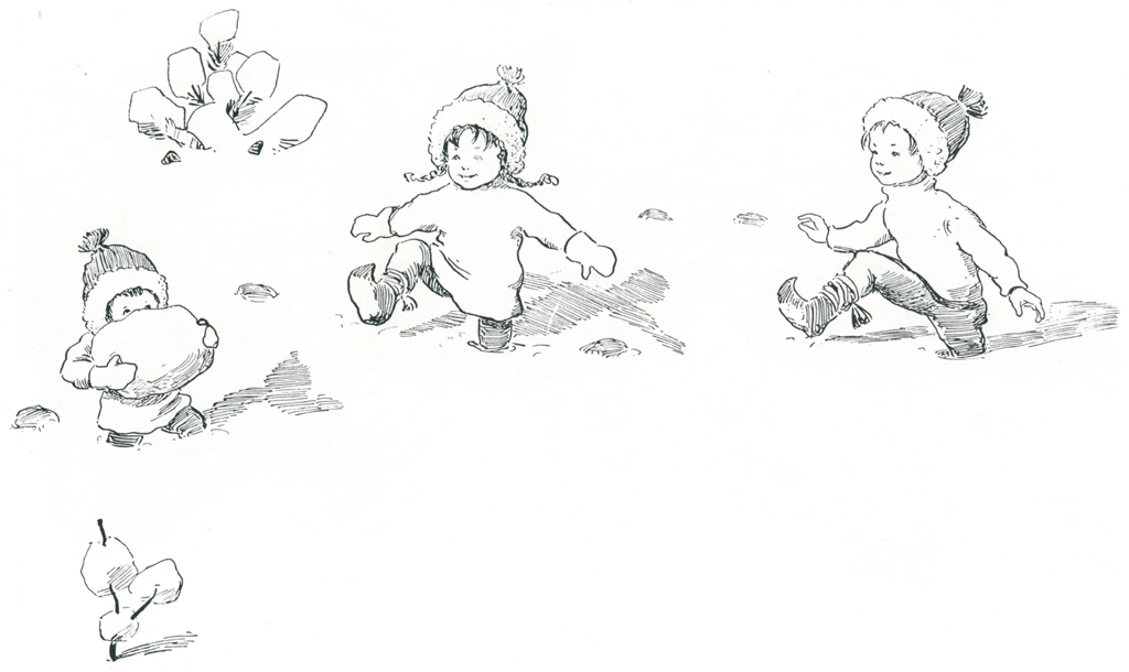 「もりのこびとたち 挿絵 #25 （雪で遊ぶ小人の子供たち）」 エルサ・ベスコフ | 福音館書店