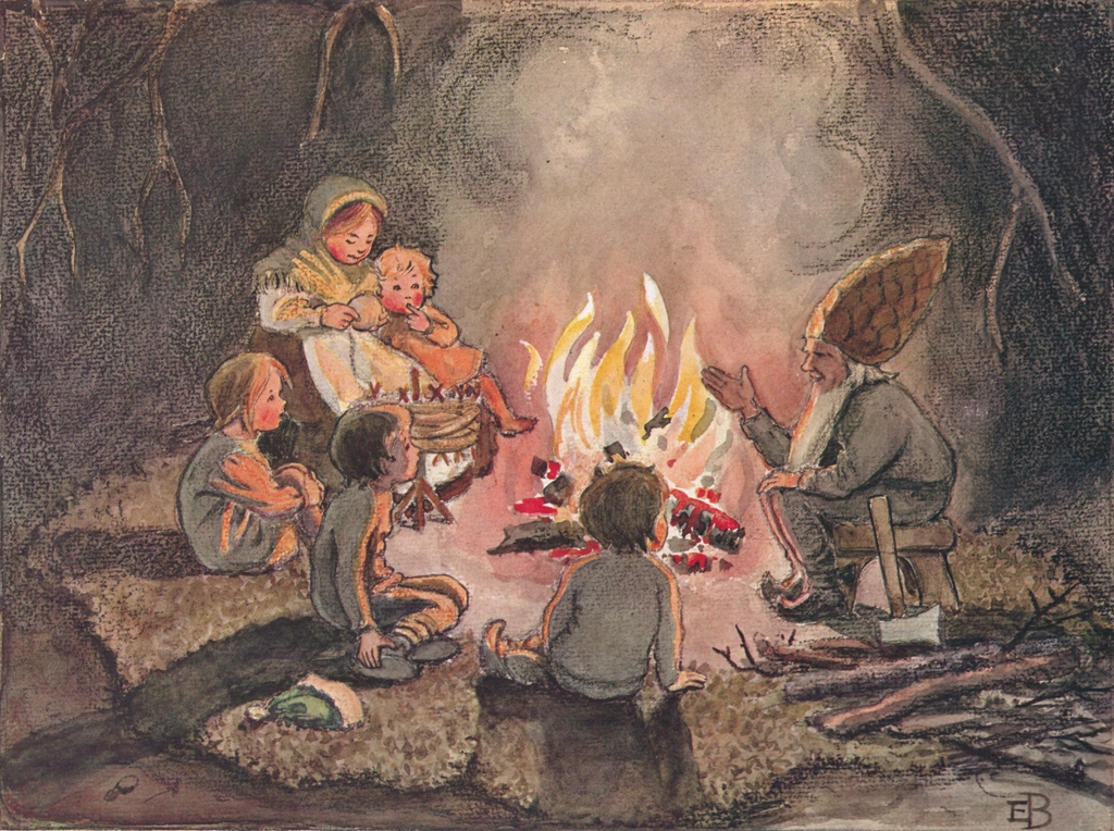 Plate #28 (The Forest Father Talking to His Children) from Children of the Forest by Elsa Beskow | Fukuinkan Shoten